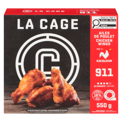 La Cage Ailes de poulet épicées Exceldor 911 550 g, 2,91 $/100g