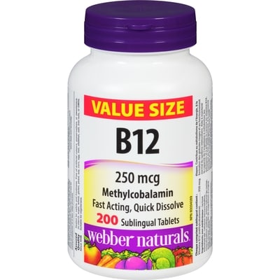 Webber Naturals B12 250 Mcg Methylcobalamin Value Size 200 ea, $0.08/1ea