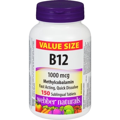 Webber Naturals Vitamins, B12 1000 Mcg Methylcobalamin Value Size 150 ea, $0.11/1ea