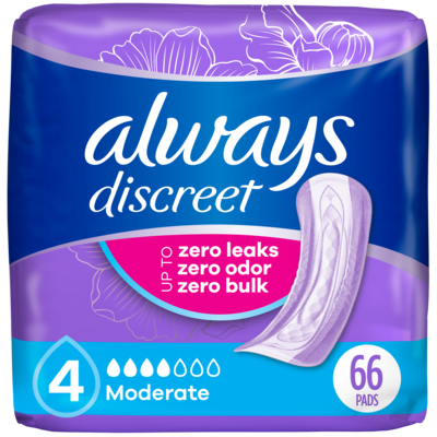 Always Pads, Moderate Absorbency, Regular Length,66 Count 66 ea, $0.36/1ea