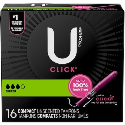 U by Kotex Tampons compacts Click, super, non parfumés, 16 unités 16 ea, 0,44 $/1ch