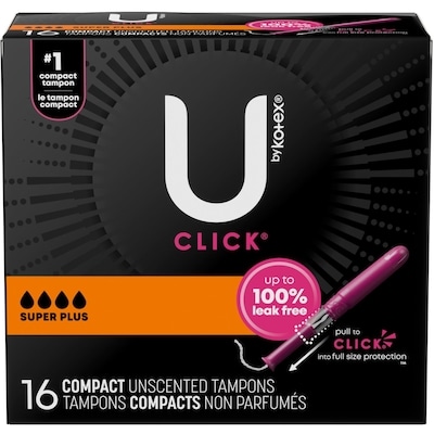 U by Kotex Tampons compacts Click, absorption super plus, non parfumés, 16 unités 16 ea, 0,44 $/1ch