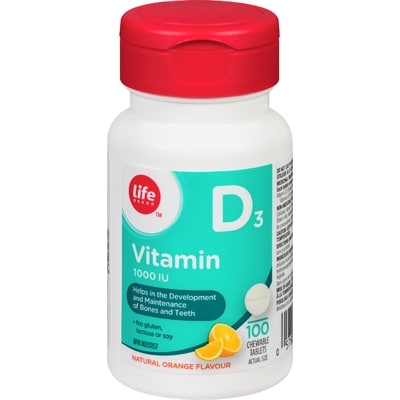 Life Brand Vitamin D, 1000Iu, Orange, 100 Chewable Tablets 100 ea, $0.08/1ea
