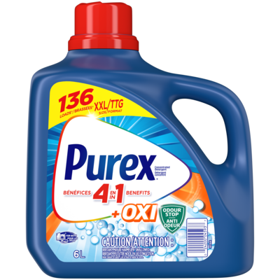 Purex Détergent à lessive liquide concentré Oxi Plus, 136 brassées 6 l, 0,35 $/100ml