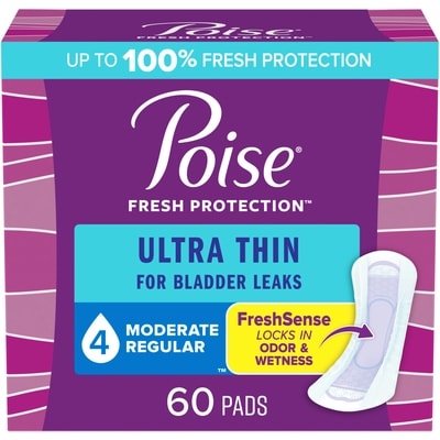 Poise Ultra Thin Incontinence Pads, Moderate Absorbency, Bladder Control Pads, 60 Count  60 ea, $0.37/1ea