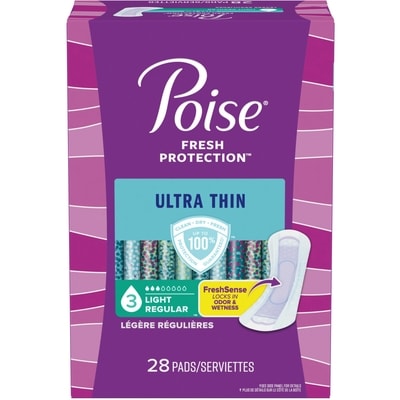 Poise Serviettes ultra minces pour incontinence Poise, absorption légère, longueur ordinaire, emballage de 28  28 ea, 0,32 $/1ch