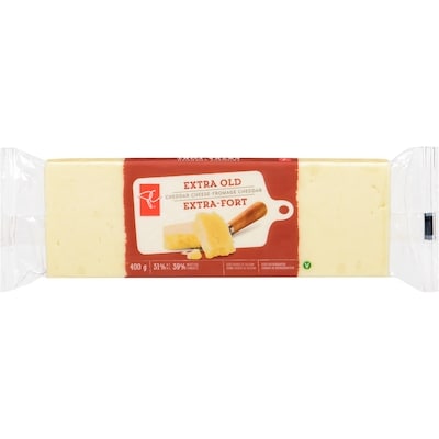 President's Choice Extra Old White Cheddar 400 g, $1.50/100g