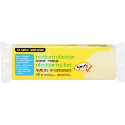 No Name Cheddar Light Medium White 400 g, $1.37/100g