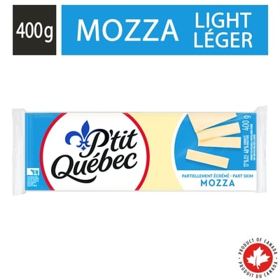 P'tit Québec Fromage mozza partiellement écrémé. 400 g, 1,75 $/100g