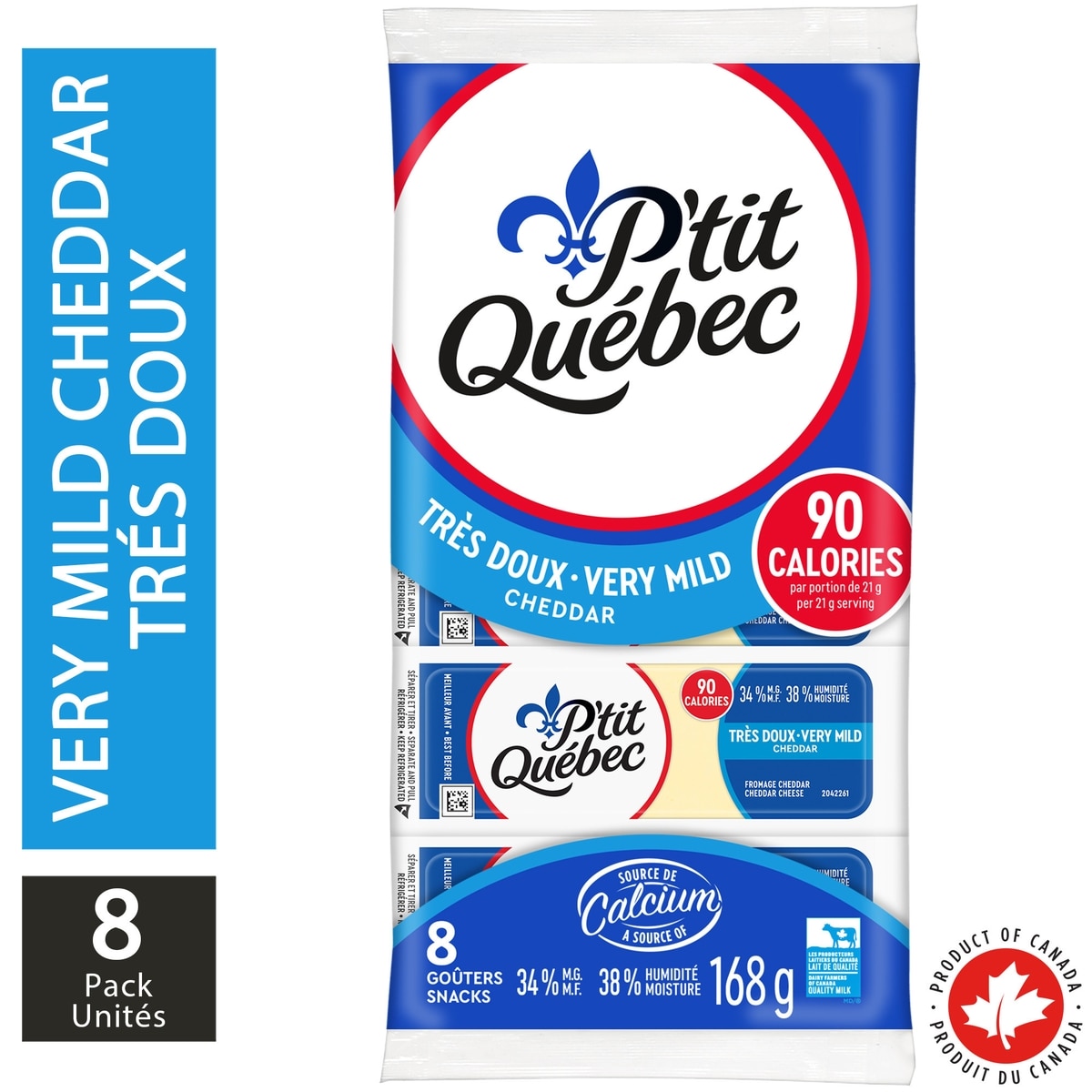 P'tit Québec Collations au fromage cheddar très doux 168 g, 2,38 $/100g