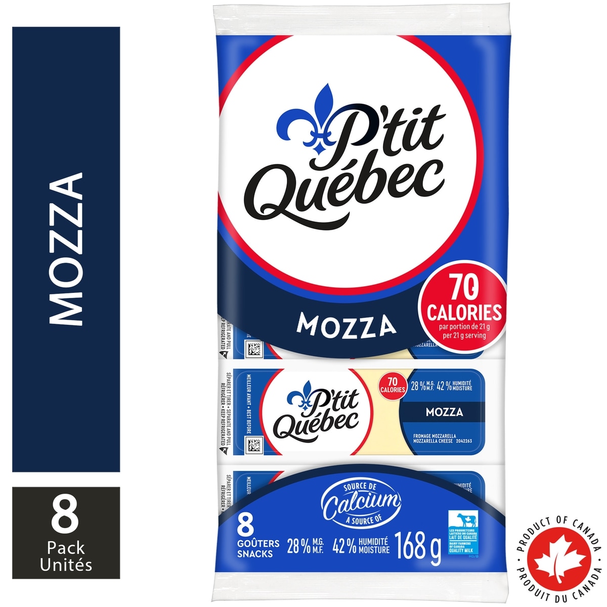 P'tit Québec Collations fromage mozzarella 168 g, 2,38 $/100g