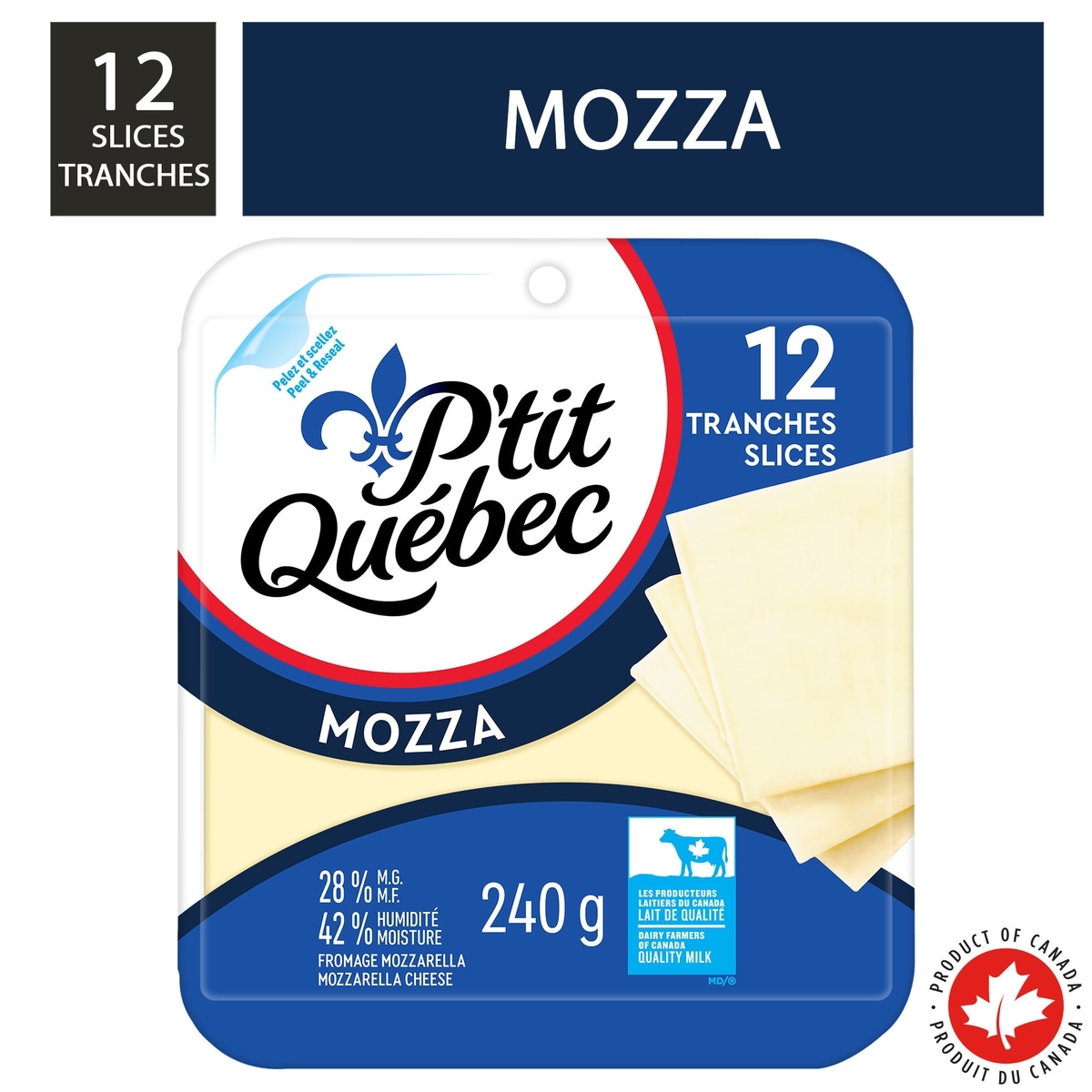 P'tit Québec Mozza Cheese Slices 240 g, $2.83/100g