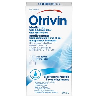Otrivin Médicamenté Soulagement Du Rhume Et Des Allergies Avec Hydratants (Vaporisateur) 30 ml, 46,63 $/100ml