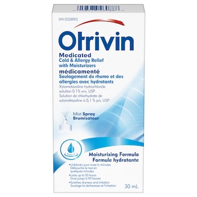 Otrivin Médicamenté Soulagement Du Rhume Et Des Allergies Avec Hydratants (Vaporisateur) 30 ml, 48,30 $/100ml