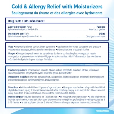 Médicamenté Soulagement Du Rhume Et Des Allergies Avec Hydratants (Vaporisateur)