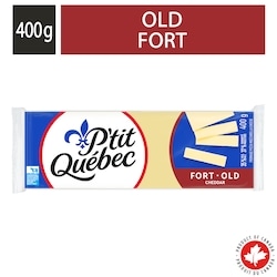 P'tit Québec Fromage cheddar fort 400 g, 1,50 $/100g