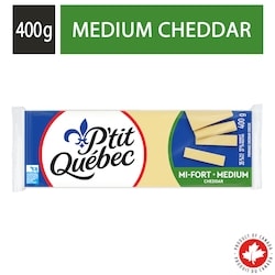 P'tit Québec Medium White Cheddar Cheese 400 g, $1.50/100g