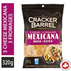 Cracker Barrel 3 Cheese Mexicana Mild Shredded Cheese 320 g, $1.87/100g
