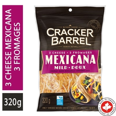 Cracker Barrel 3 Cheese Mexicana Mild Shredded Cheese 320 g, $2.50/100g