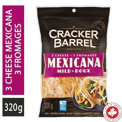 Cracker Barrel Fromage râpé 3 fromages mexicana. 320 g, 2,50 $/100g