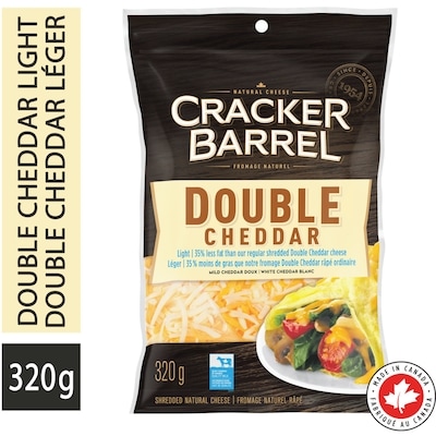 Cracker Barrel Double Cheddar Light Shredded Cheese 320 g, $2.50/100g
