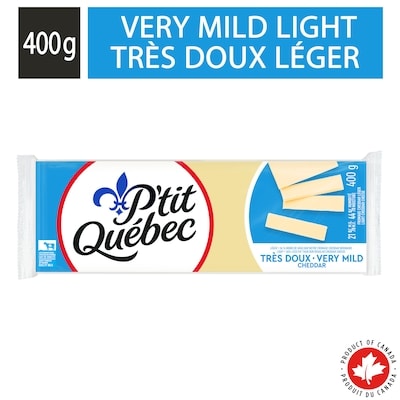 P'tit Québec Fromage cheddar très doux léger. 400 g, 1,75 $/100g