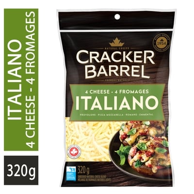 Cracker Barrel 4 Cheese Italiano Shredded Cheese 320 g, $2.50/100g