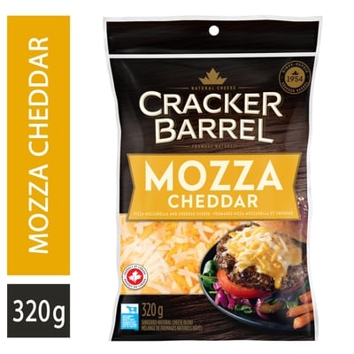 Cracker Barrel Mozza Cheddar Shredded Cheese 320 g, $2.50/100g