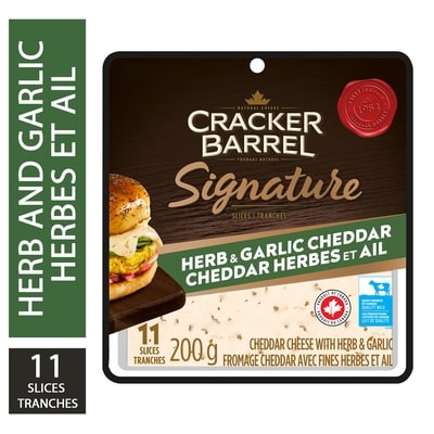Cracker Barrel Tranches de fromage cheddar herbes et ail 200 g, 3,00 $/100g