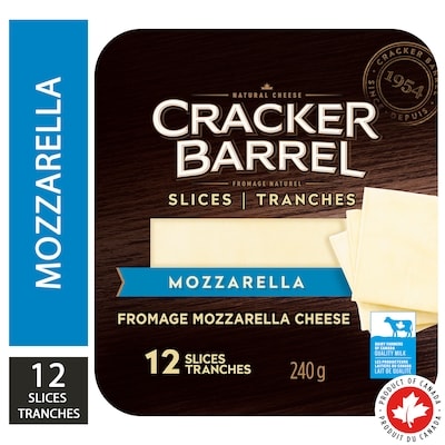 Cracker Barrel Tranches de fromage mozzarella 240 g, 2,50 $/100g