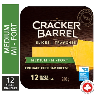 Cracker Barrel Medium Cheddar Cheese Slices 240 g, $2.83/100g
