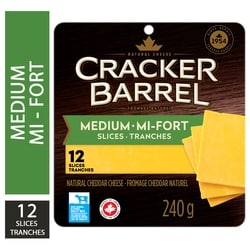Cracker Barrel Tranches de fromage cheddar mi-fort 240 g, 2,50 $/100g