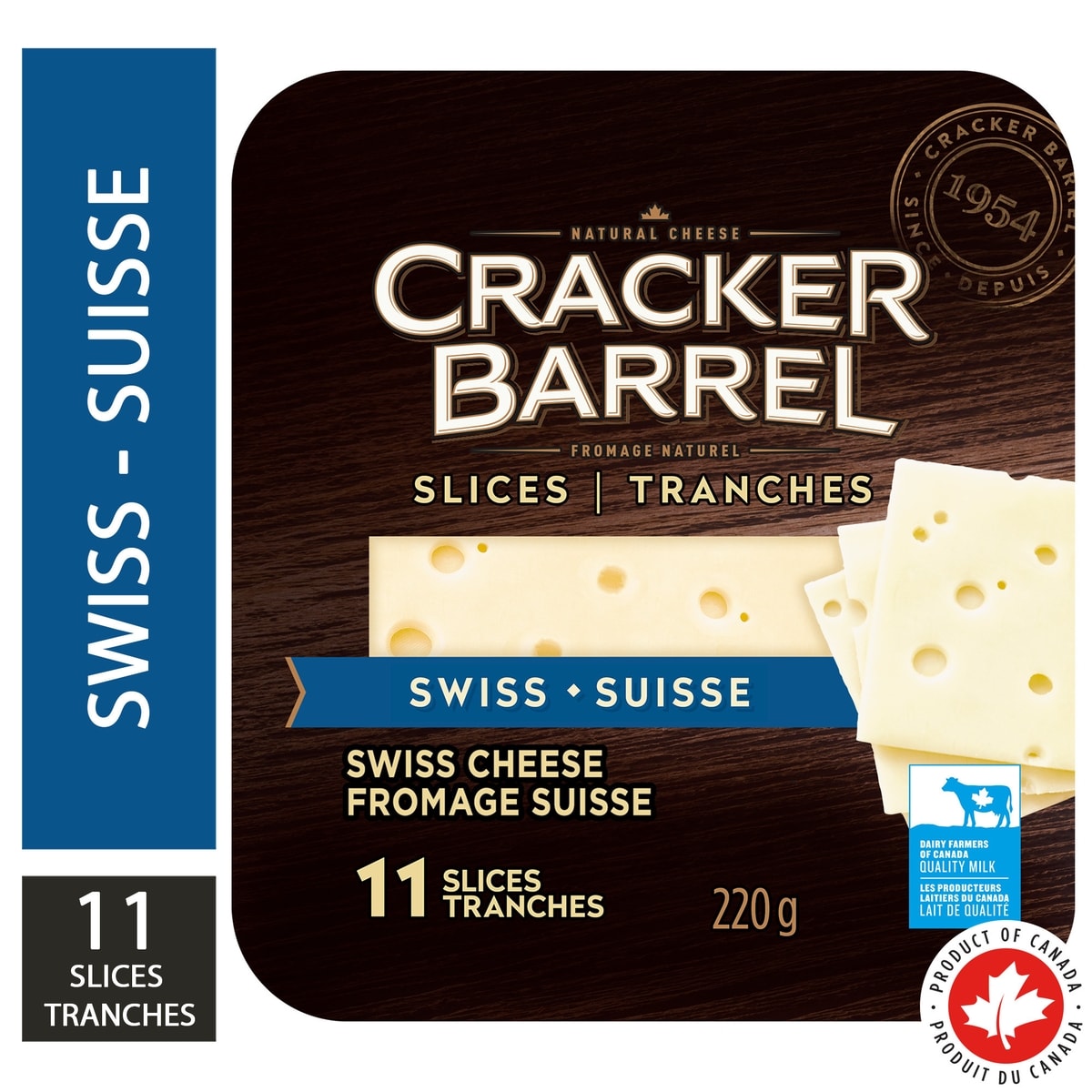 Cracker Barrel Cheese Slices Swiss 11 Units 220 G 220 g, $3.18/100g