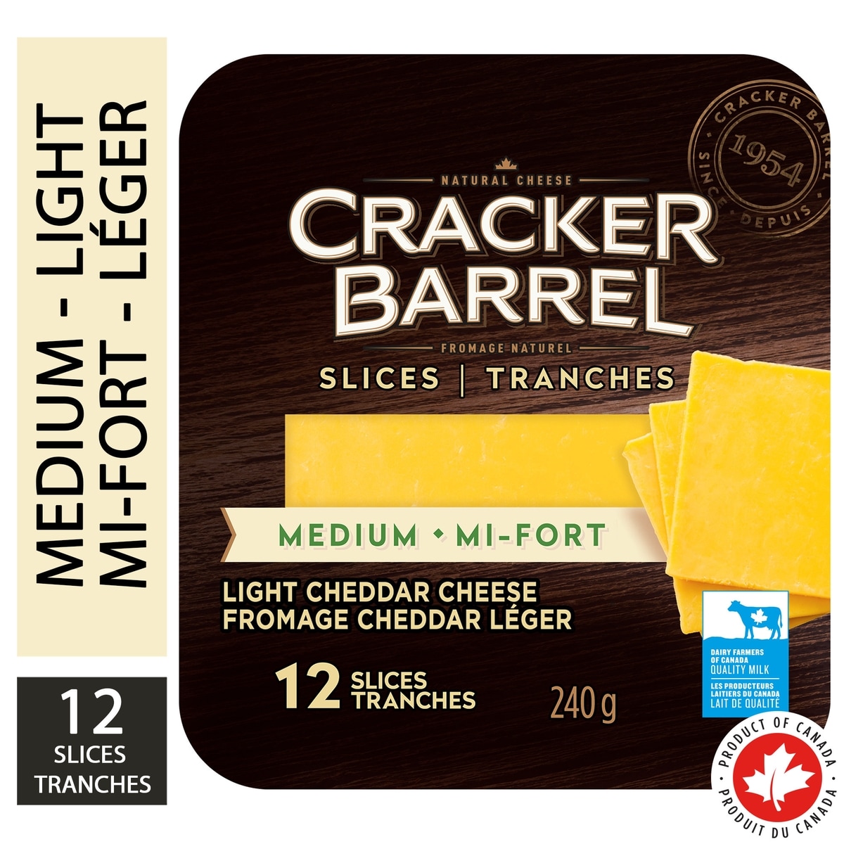 Cracker Barrel Light Medium Cheddar Cheese Slices 12 Units 240 g, $2.91/100g