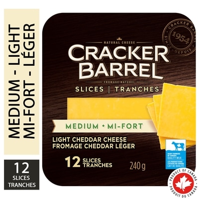 Cracker Barrel Light Medium Cheddar Cheese Slices 240 g, $2.50/100g