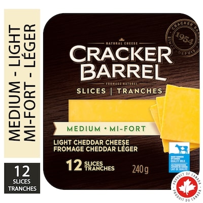 Cracker Barrel Tranches de fromage cheddar mi-fort léger 240 g, 2,50 $/100g