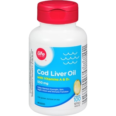 Life Brand Cod Liver Oil With Vitamin A & D3, 550Mg, 100 Softgels 100 ea, $0.09/1ea