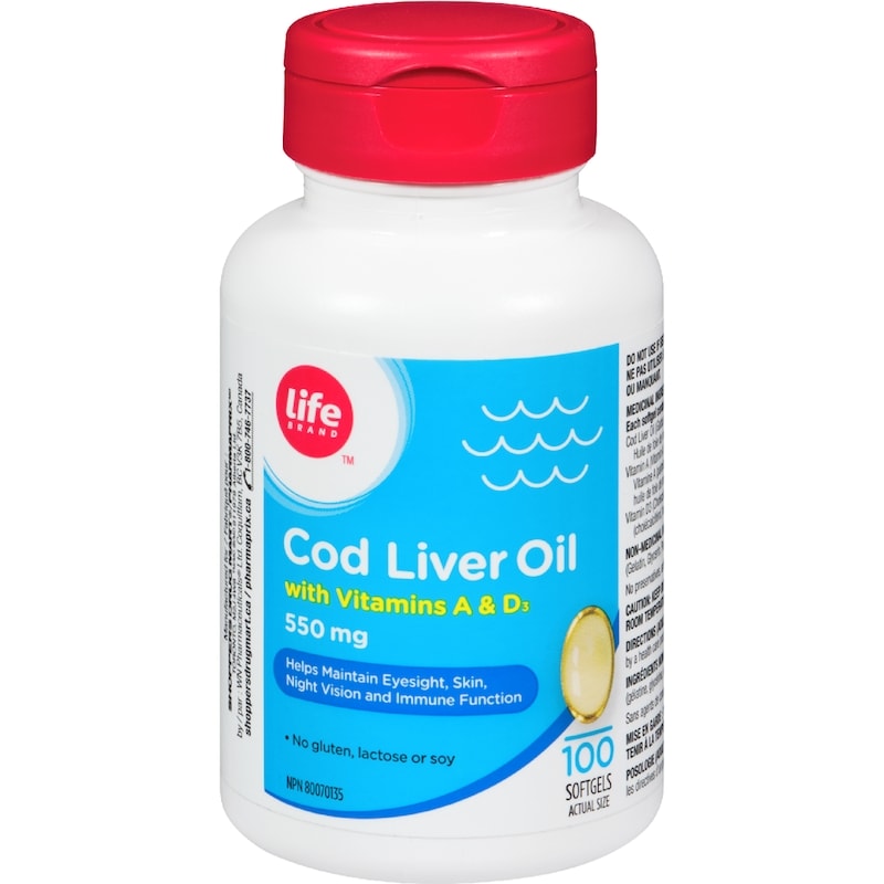 Cod Liver Oil With Vitamin A & D3, 550Mg, 100 Softgels