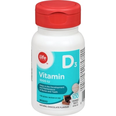 Life Brand Vitamin D3 1000 Iu, Chocolate, 100 Chewable Tablets 100 ea, $0.08/1ea