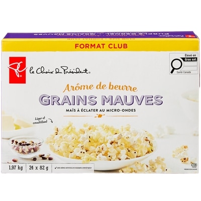 le Choix du Président Maïs à éclater au micro-ondes à grains mauves, arôme de beurre  24x1980.0 g, 0,66 $/100g