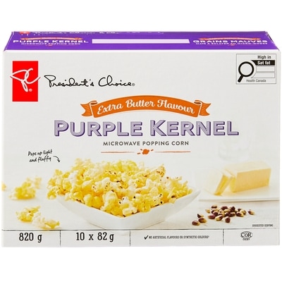 President's Choice Extra Butter Flavour Purple Kernel Microwave Popcorn 822 g, $0.85/100g