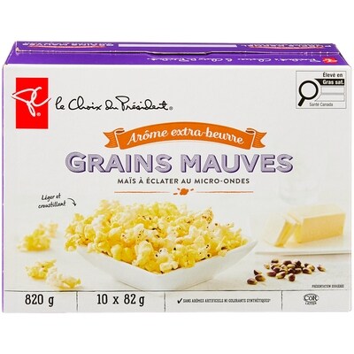 le Choix du Président Maïs à éclater au micro-ondes à grains mauves, arôme extra-beurre  822 g, 0,91 $/100g