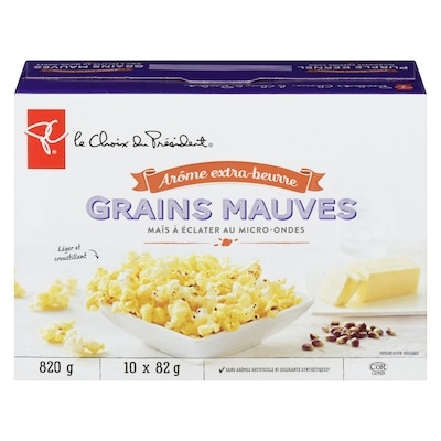 le Choix du Président Maïs à éclater au micro-ondes à grains mauves, arôme extra-beurre  822 g, 0,83 $/100g