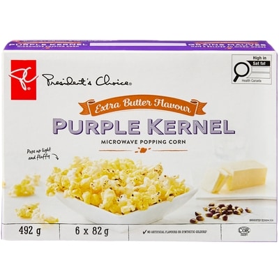 President's Choice Extra Butter Flavour Purple Kernel Microwave Popcorn 493 g, $0.91/100g