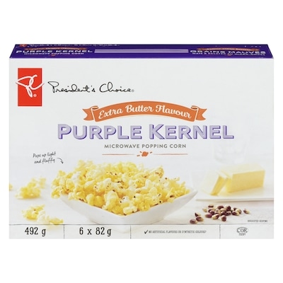 President's Choice Extra Butter Flavour Purple Kernel Microwave Popcorn 493 g, $1.01/100g