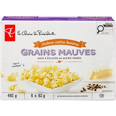 le Choix du Président Maïs à éclater au micro-ondes à grains mauves, arôme extra-beurre 493 g, 0,91 $/100g