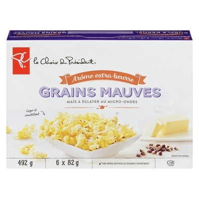 le Choix du Président Maïs à éclater au micro-ondes à grains mauves, arôme extra-beurre 493 g, 1,01 $/100g