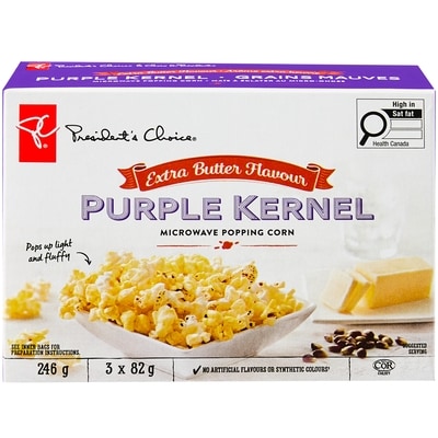 President's Choice Extra Butter Flavour Purple Kernel Microwave Popcorn 247 g, $1.41/100g