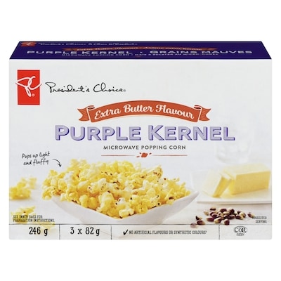 President's Choice Extra Butter Flavour Purple Kernel Microwave Popcorn 247 g, $1.42/100g