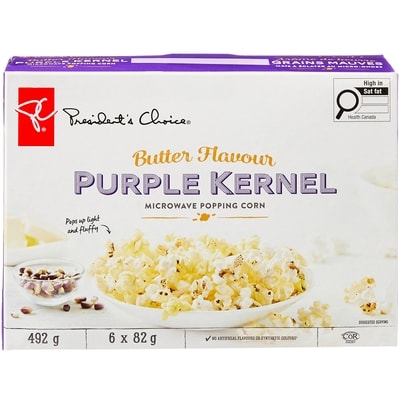 President's Choice Butter Flavour Purple Kernel Microwave Popcorn 493 g, $0.81/100g